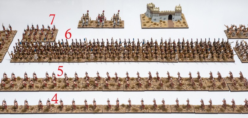 4. Archers, Irr Ps (O). 5. Line Archers, Reg Ps (O). 6. Line Spearmen, Reg Pk (X). 7. Libyans, Irr Bw (I).