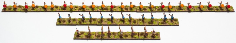 Later_Carthaginian_05.jpg (155.73 KiB) 921 mal betrachtet Die Plänkler: Unten Spanish mercenary caetrati, Reg Ps (S). Mittig Balearic slingers, Reg Ps (O). Oben Libyan skirmishers, Irr Ps (O) und (S).