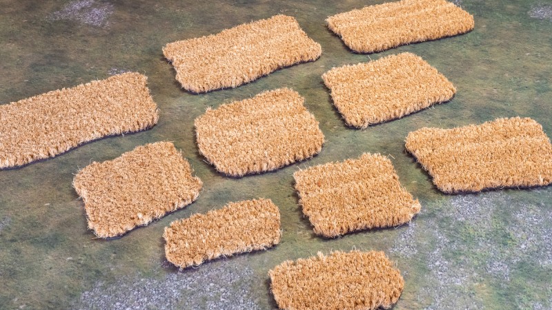 Getreidefelder, selbst gebastelt aus einer Kokosfußmatte von Hornbach.